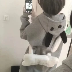 Deeptown Kawaii Zip Up Bunny Hoodies Women Japanese Style Oversize Cute Soft Girl Gray Sweatshirts Female Preppy Casual Fashion