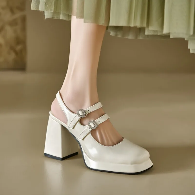 Spring Autumn New styles fashion High heels Women's shoes Solid color Shallow Mouth Simplicity Buckle Square heel Women's shoes