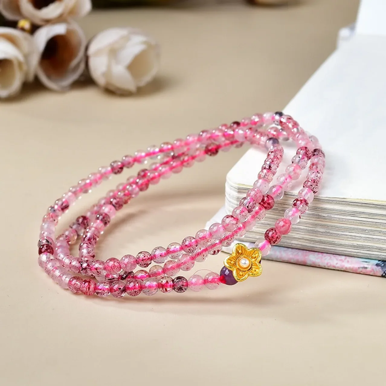 

Strawberry Crystal Amethyst Bracelet, Women's Small Multi-circle Bracelet, Gift Jewelry.