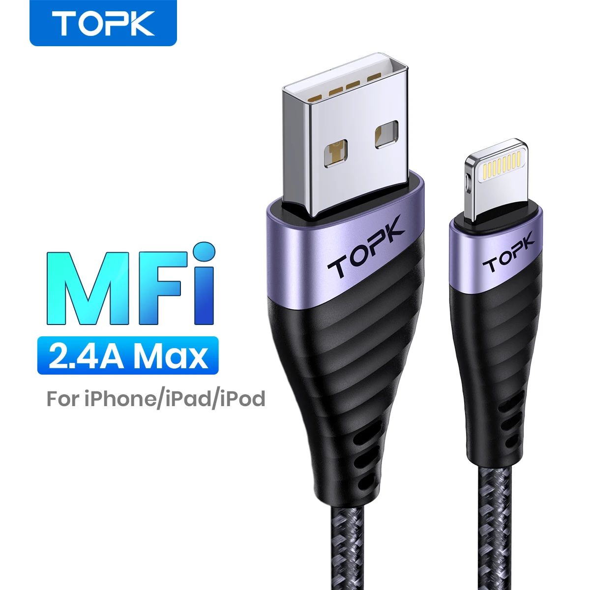 TOPK AN15 Micro USB  & USB C Cable 2.4A Fast Charging for IPhone Samsung Fast Charge Charging Lighting Data Cable Cord Wire