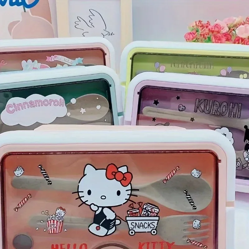 Hello Kitty Kuromi Melody Cinnamoroll Cartoon Plastic Lunch Box With Handheld Multi-compartment Lunch Box Fast Food Box