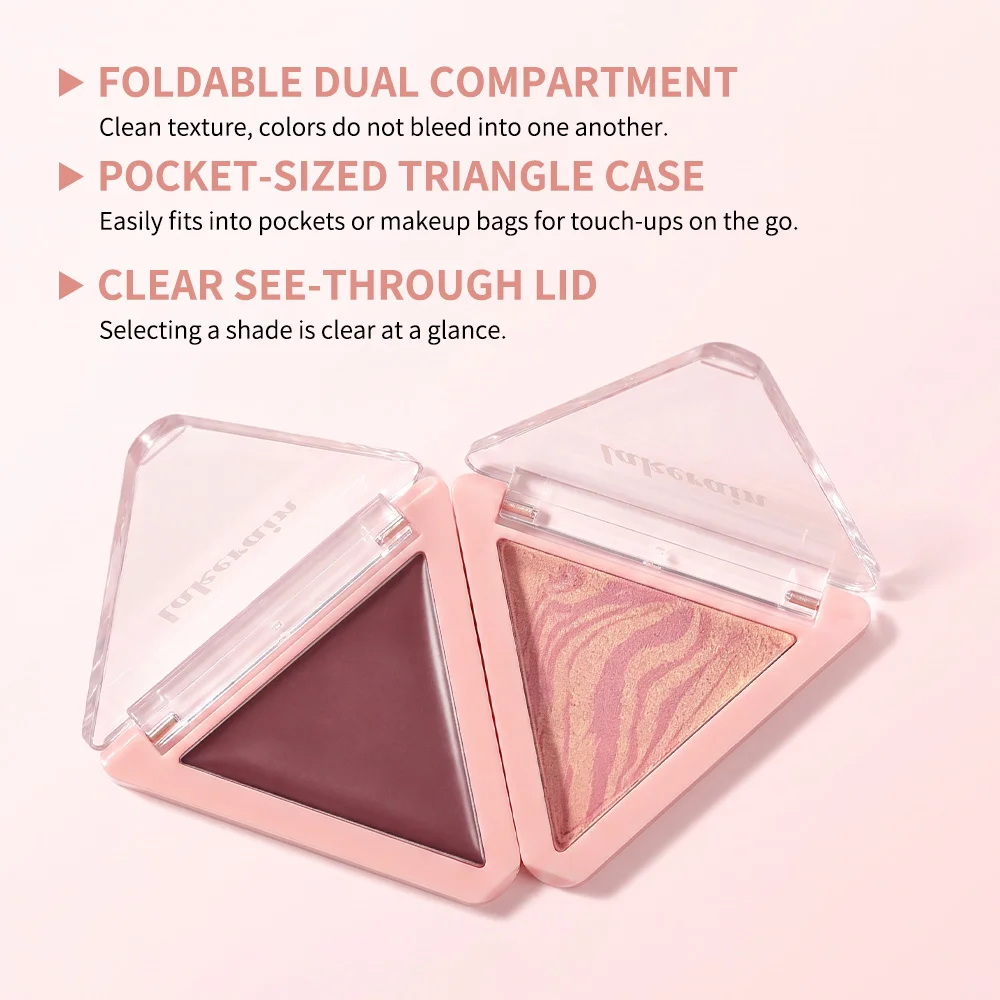 DANCHEL Triangle Two Tone Blush Palette Dual Cream Powder Multi Use Nourishing Skin Friendly Blush For Daily Glam Makeu