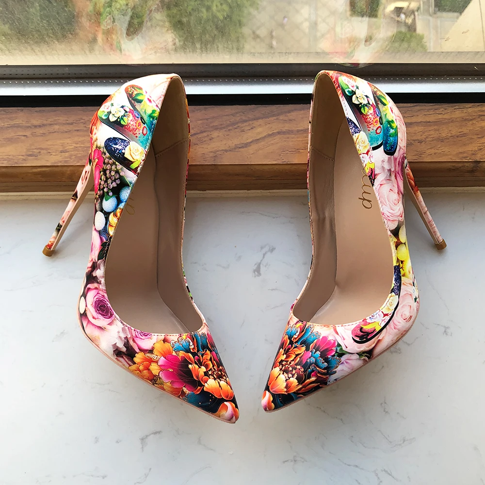 Tikicup Flower Embossed Printed Women Pointy High Heel Shoes for Floral Dress Elegant Ladies Comfortable Slip On Stiletto Pumps