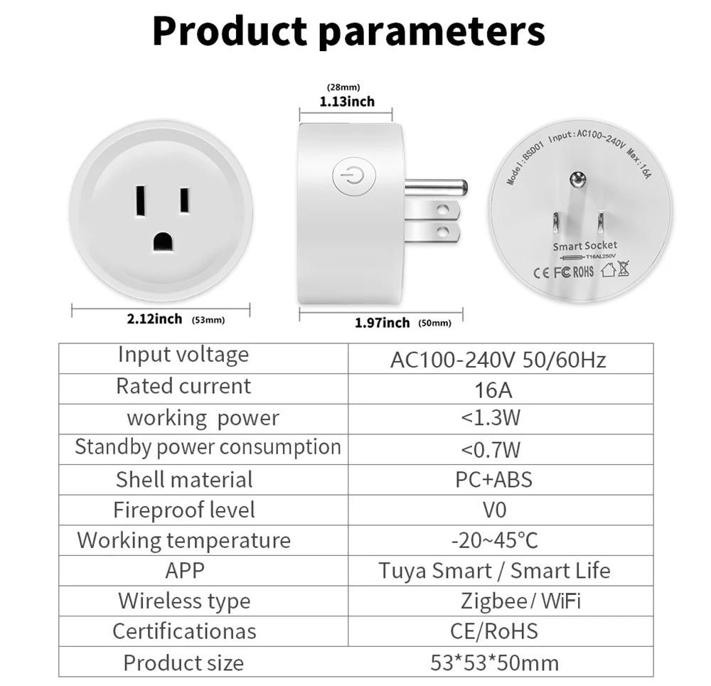 Tuya Smart Plug EUA, Tomada WiFi Zigbee com Monitoramento de Energia, Função Temporizador, Aplicativo Smartlife, Compatível com Alexa, Google Home,