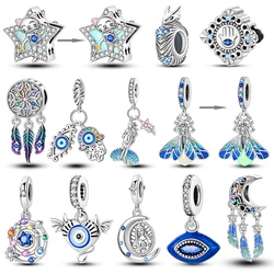 Silver Plated Beads Moon Evil Eye Luminous Firefly Charms Fit Original Bangle Bracelet Charm Pendants Fine Jewelry Gift