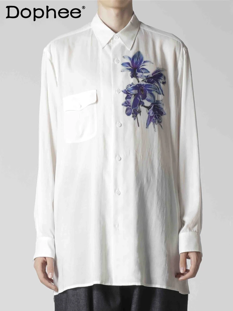 

Male Trendy Art Shirts Men's 2025 Four Seasons Wear New Thin Shirts Fashion Floral High-end Printed Loose Comfort Over Size Tops