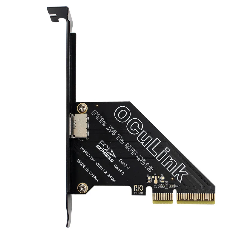 NEW 64Gbps PCI Express 4.0 X4 to Oculink SFF-8612 Expansion Card Riser Converter + Low Profile Bracket for U.2 SSD Graphics Card