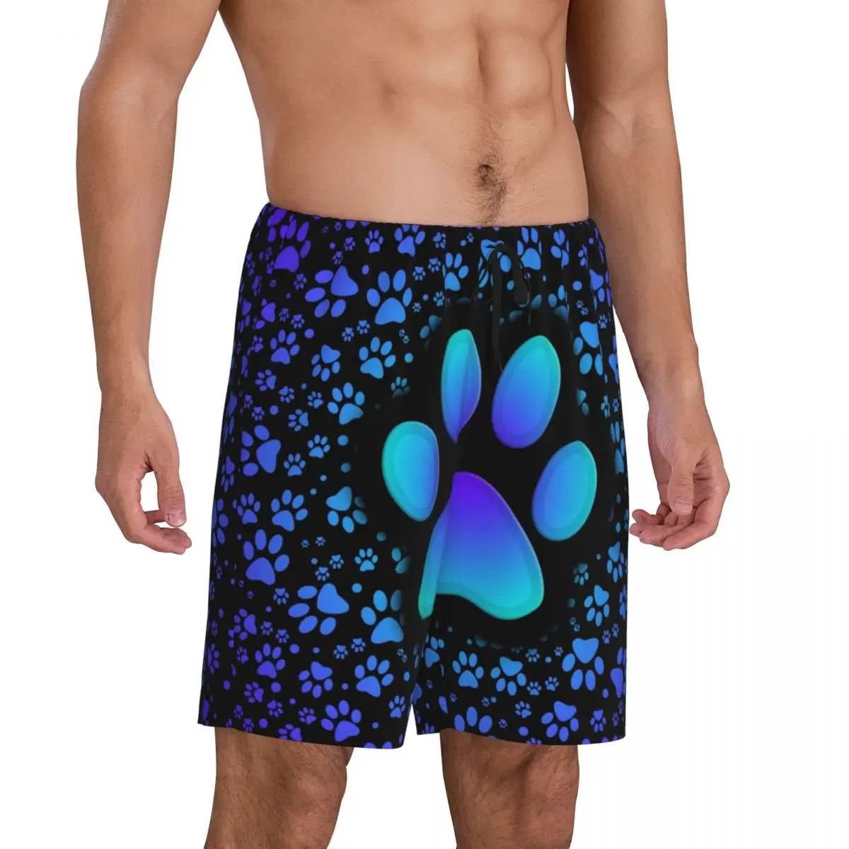 Custom Printed Cat Dog Animal Heart Paw Prints Pajama Shorts Men Sleepwear Bottoms Sleep Short Pjs with Pockets