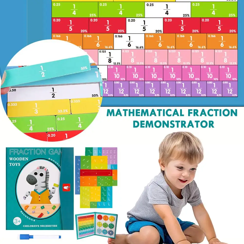 تعلم الحساب ألعاب تعليمية للأطفال ألعاب الرياضيات كسر مغناطيسي تعلم كسور خشبي مجموعة كتب مساعدة تعليمية #6