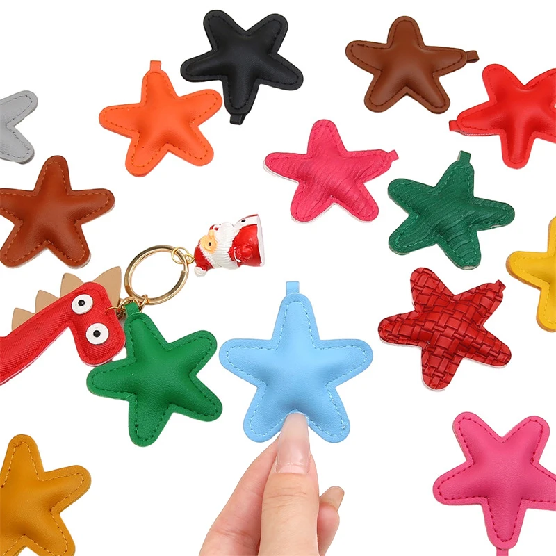 Faux Leather Pentagram Pendant Colorful Faux Leather Star Keychain Pendant Handmade DIY Bag Charm Jewelry Accessories 1Pcs