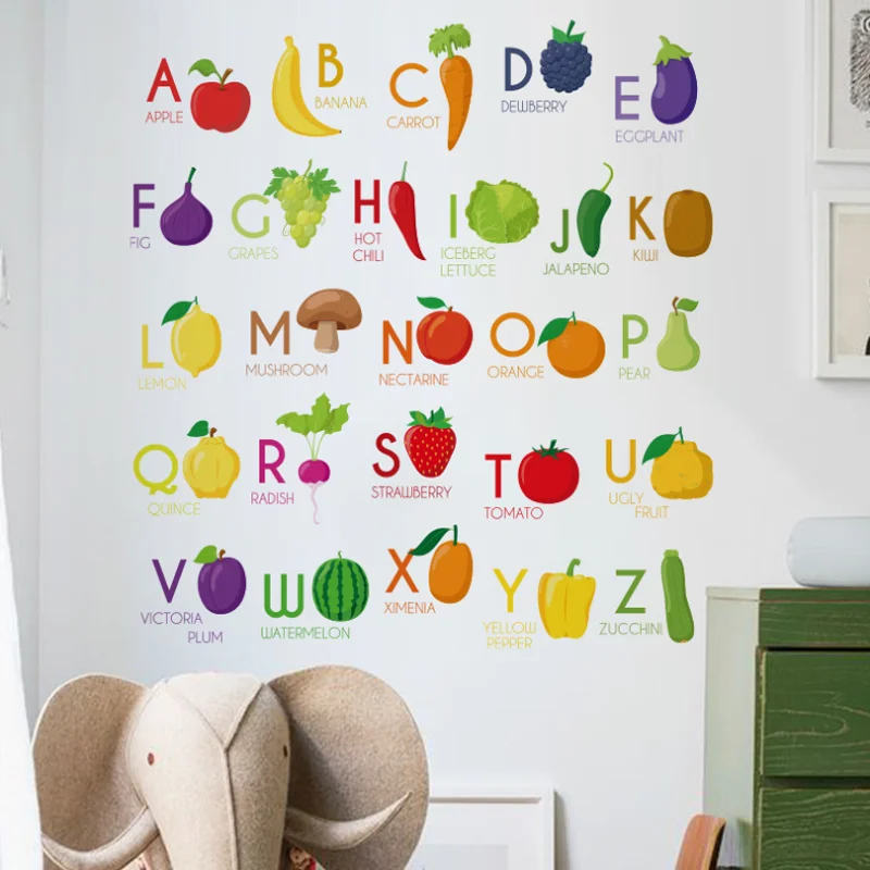 Fruit Letter Wall Sticker Early Education Pinyin Wall Chart Cognitive Enlightenment Literacy Wall Paper Sticker Self Adhesive