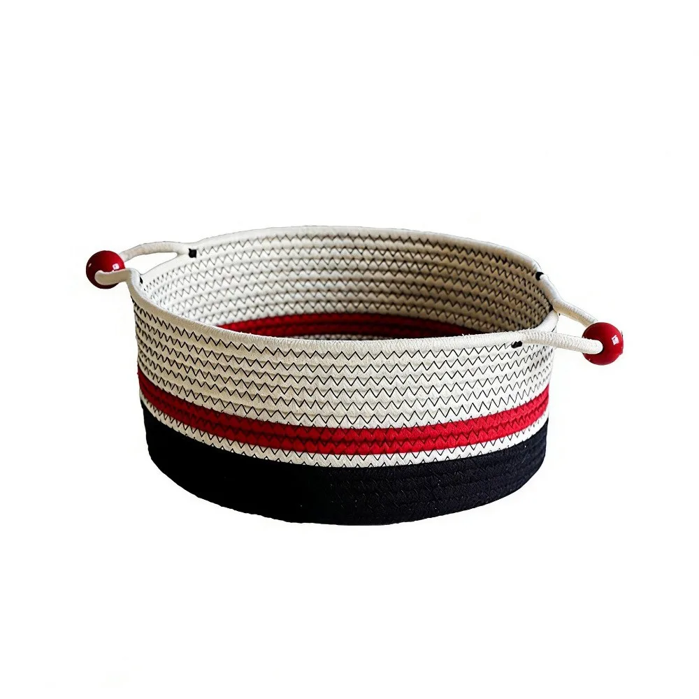 

Handmade Cotton Rope Storage Box Decorative Large Capacity Makeup Storage Basket with Handles Desktop Organizer Keys