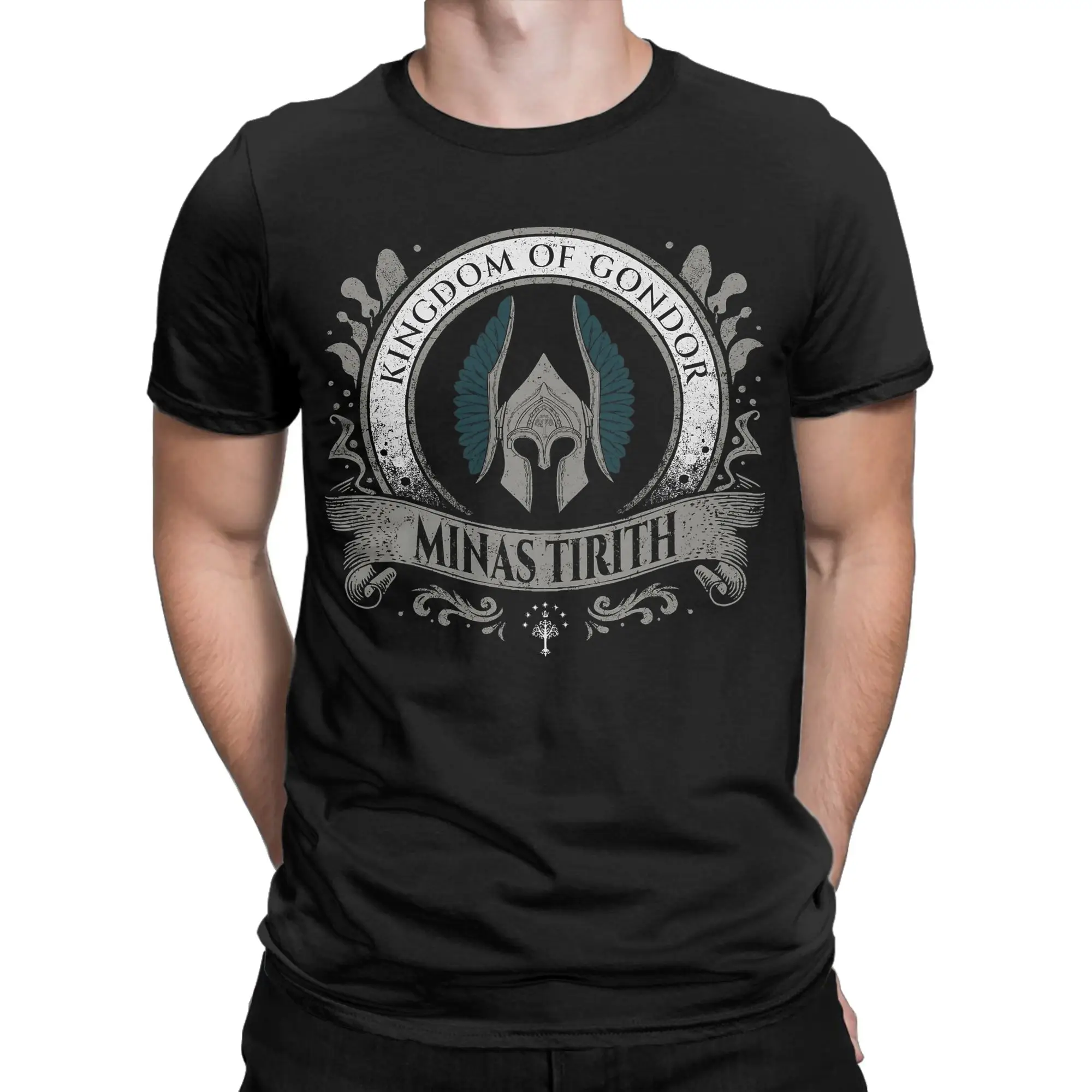 Minas Tirith Grunge Emblem L-Lords Of The R-Rings T-Shirts Men 100% Cotton Tee Shirt Short Sleeve T Shirt Gift Idea Clothes