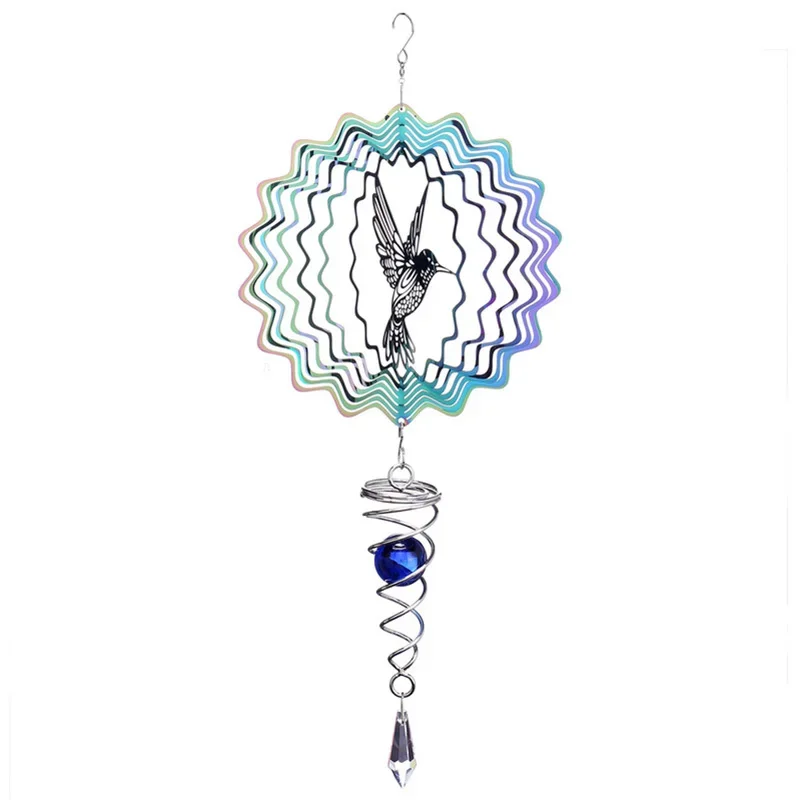 3D Hummingbird Wind Chimes Crystal Sun Catcher Stained Glass Pendant Garden Decoration Birds Wind Spinner Home Decor Accessories