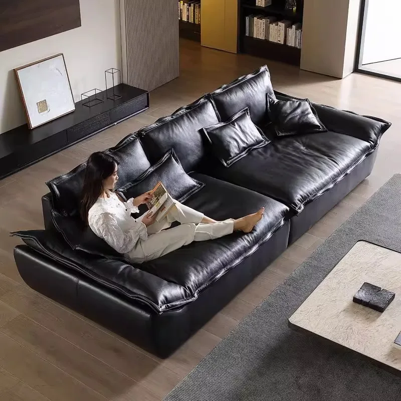 

Sailing leather down sofa living room furniture Italian minimalist sofa large apartment first floor