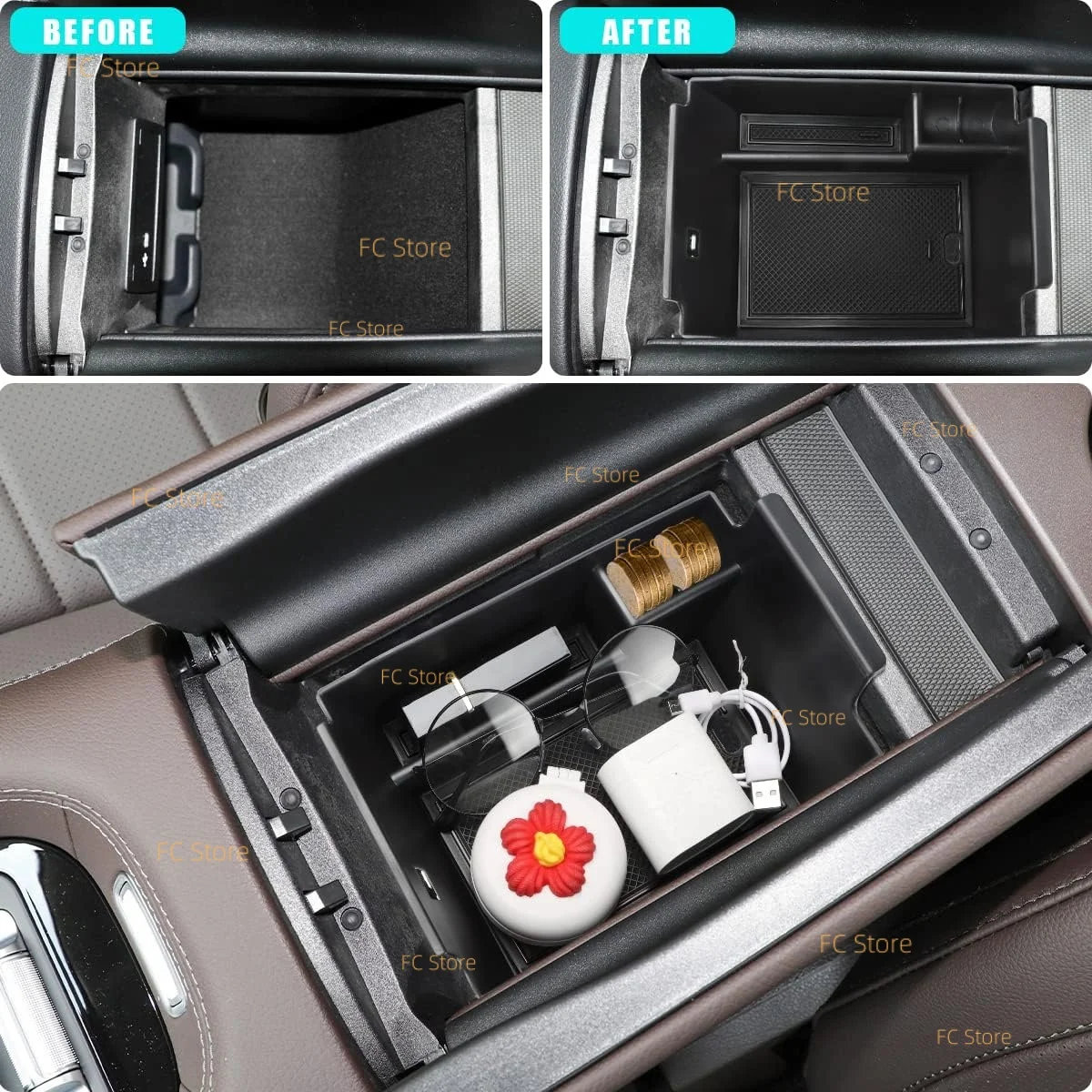 Mittelkonsolen-Organizer-Ablage für Mercedes-Benz 2020-2026 GLE-Klasse W167 350 450 AMG 53 GLS X167 450 580 63 GLE350 GLE450 Zubehör – Detail 2
