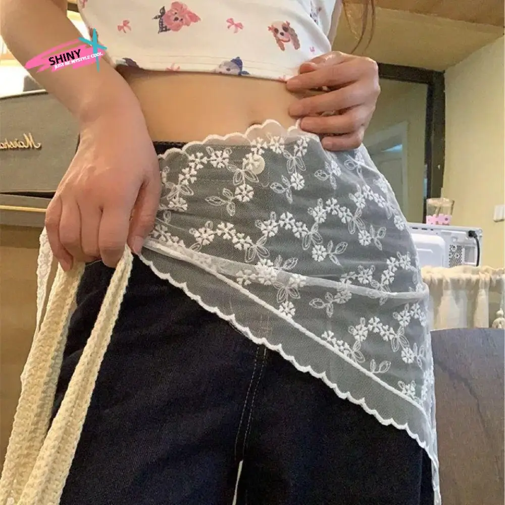 

Lace Open Skirts Y2K Lace Half Skirt Trendy Lace-up Triangle Short Skirt High Waist One-Piece Design Lace Trim Apron Female