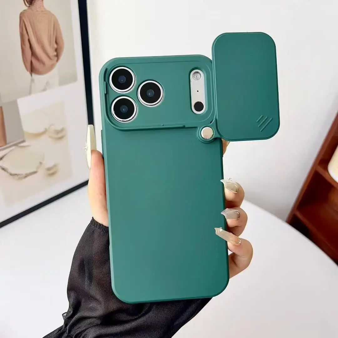 Etui z miękkiego silikonu z przesuwaną osłoną obiektywu aparatu do iPhone'a 17 ProMax 17Air 16 15 14 Plus 13 12 11 Pro, odporne na wstrząsy.