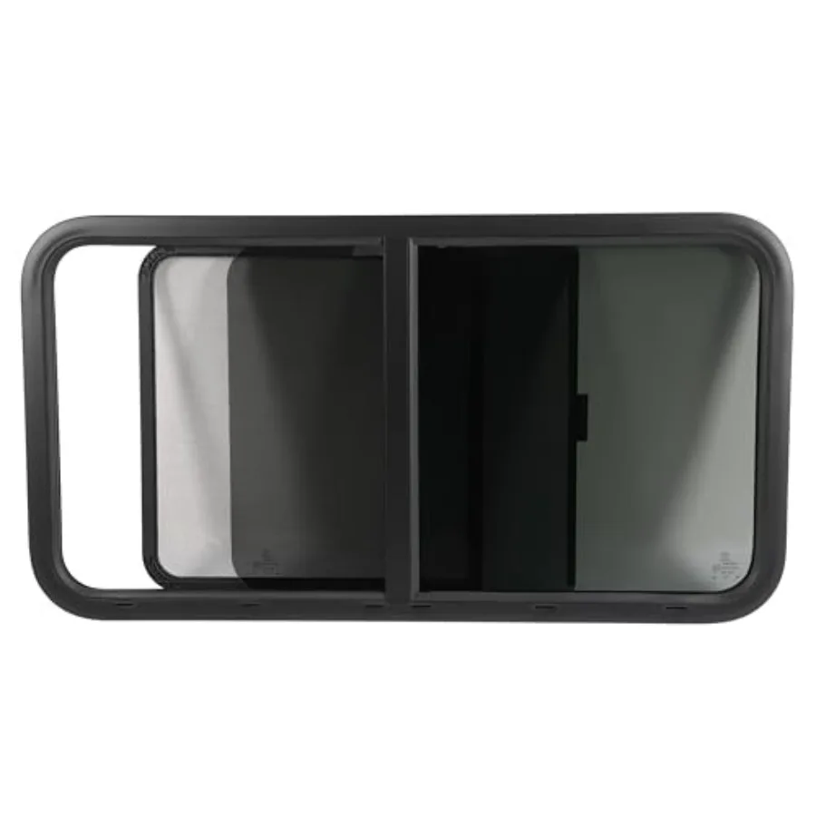 HECASA RV Window 42 W X 22 H Teardrop Horizontal Sliding Window with Trim for 1.5 Wall and Mesh Screen Tempered Glass Powder Co