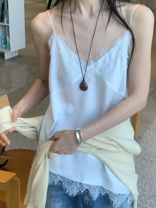 Elegant Summer New Style Sleeveless Lace Overlay Uneven Hem Women's Top Outerwear Strapless Vest Polyester Fiber Regular Length