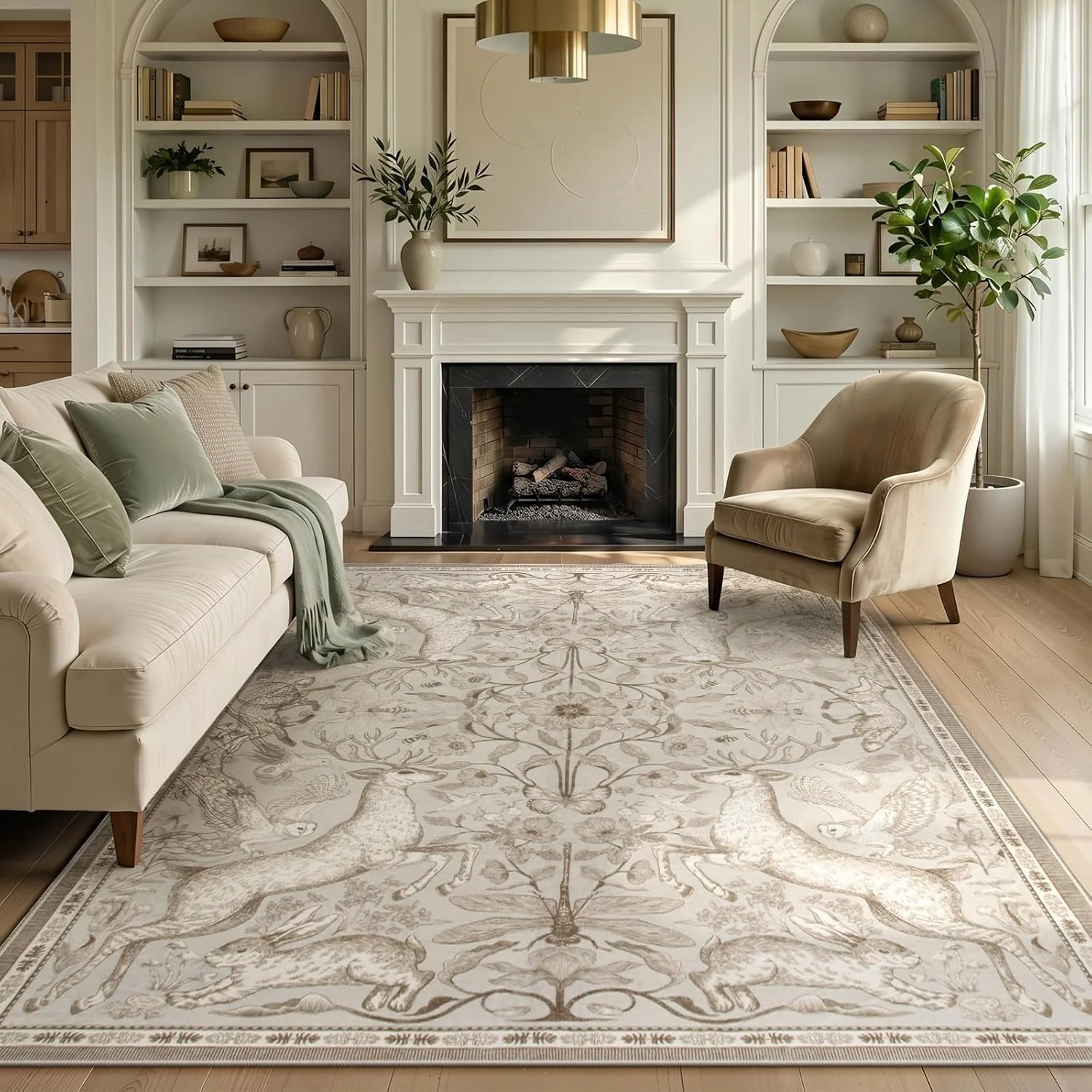 Vintage Medieval Forest Deer Rabbit Floral Border Area Rug Living Room Bedroom Home Decor Floor Mat Non Slip Carpet Gift - view 3