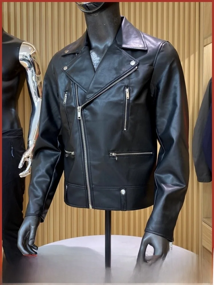 

Мужское байкерское пальто из искусственной кожи с масляной талией, модное повседневное пальто с воротником, осень-зима, молодежное кожаное пальто с застежкой-молнией Vitali Sle...