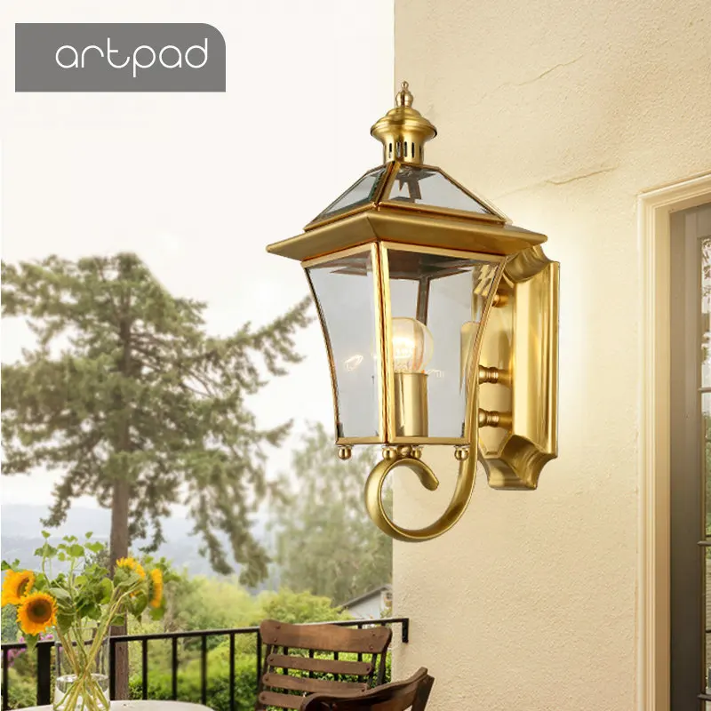 Artpad IP65 Waterproof Nordic Copper Outdoor Wall Light Garden Decoration Balcony Porch Front DoorOutside Led Wall Mounted Light