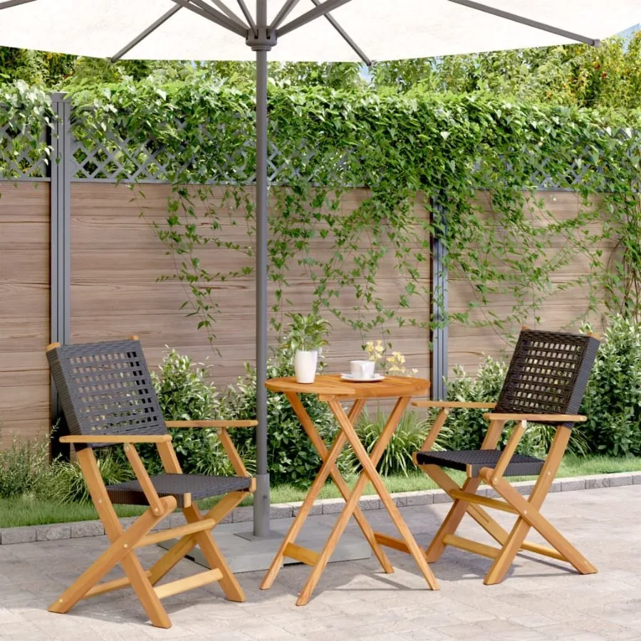

Bistro Set Black Poly Rattan Solid Acacia wood with an oil finish