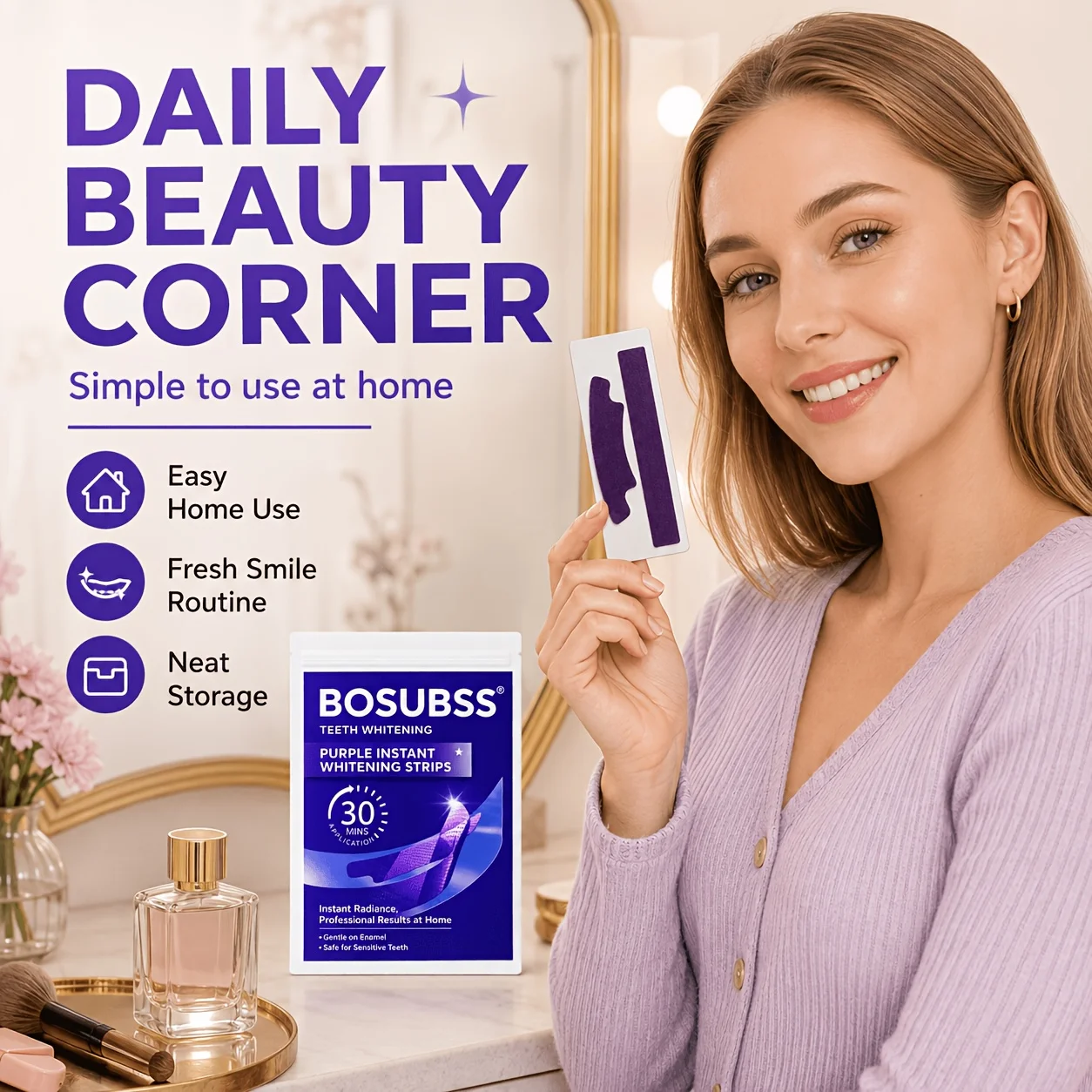 8/4/2 Stickers Dry-Type Smile Care Strips, Purple Oral Beauty Stickers with Upper and Lower Strip Design