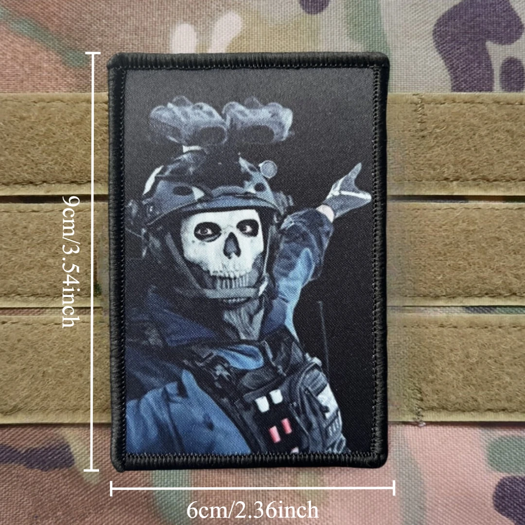 Chevron-Moralabzeichen mit Skelett-Aufdruck, Klettverschluss-Patches für Kleidung, Militär-Armband, Rückseitenaufkleber – Detail 1