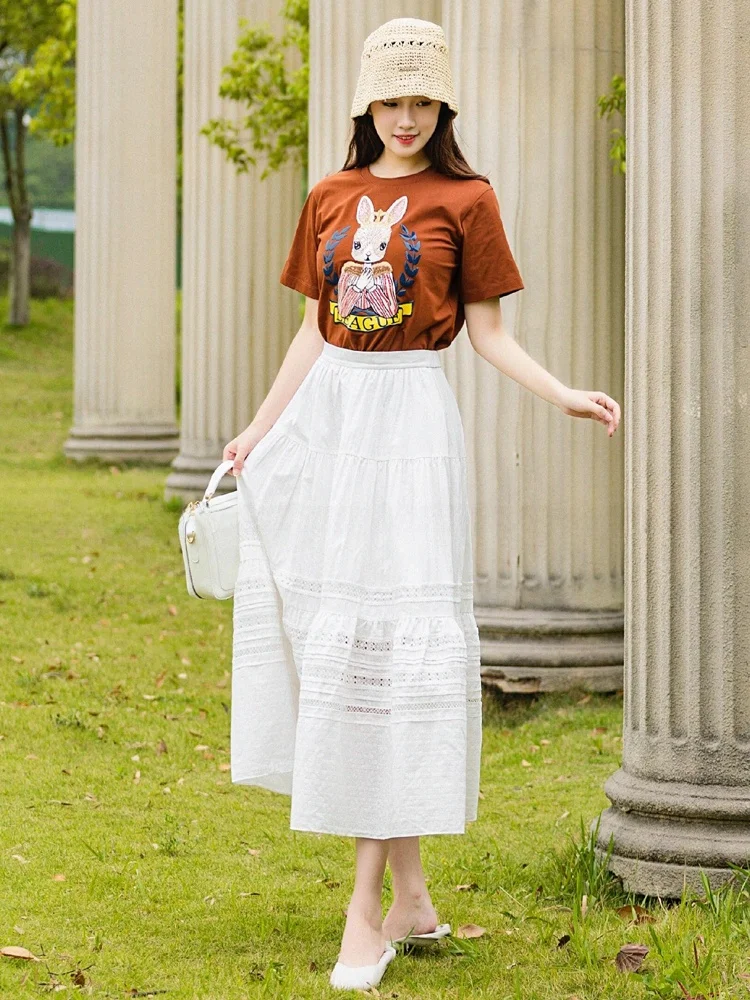 

Ele Ladylike High Waist Loose Midi Skirt Hollow out Design Commute Friendly Sle Autumn New Arrival Faionable Women's ...