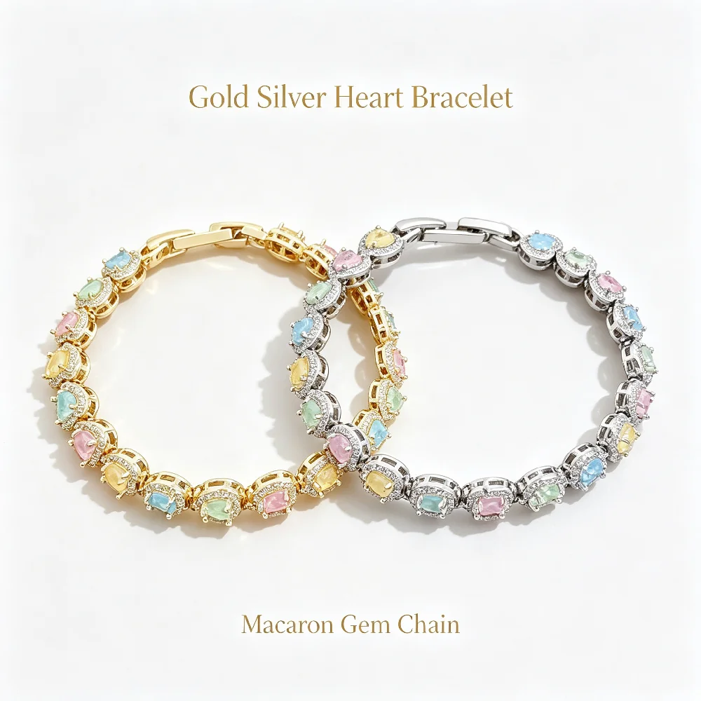 AENSOA Damen-Armband aus Kupfermaterial, zierliche, bunte Herz-Zirkon-Handkette, klassischer, romantischer, wasserdichter Schmuck – Detail 8