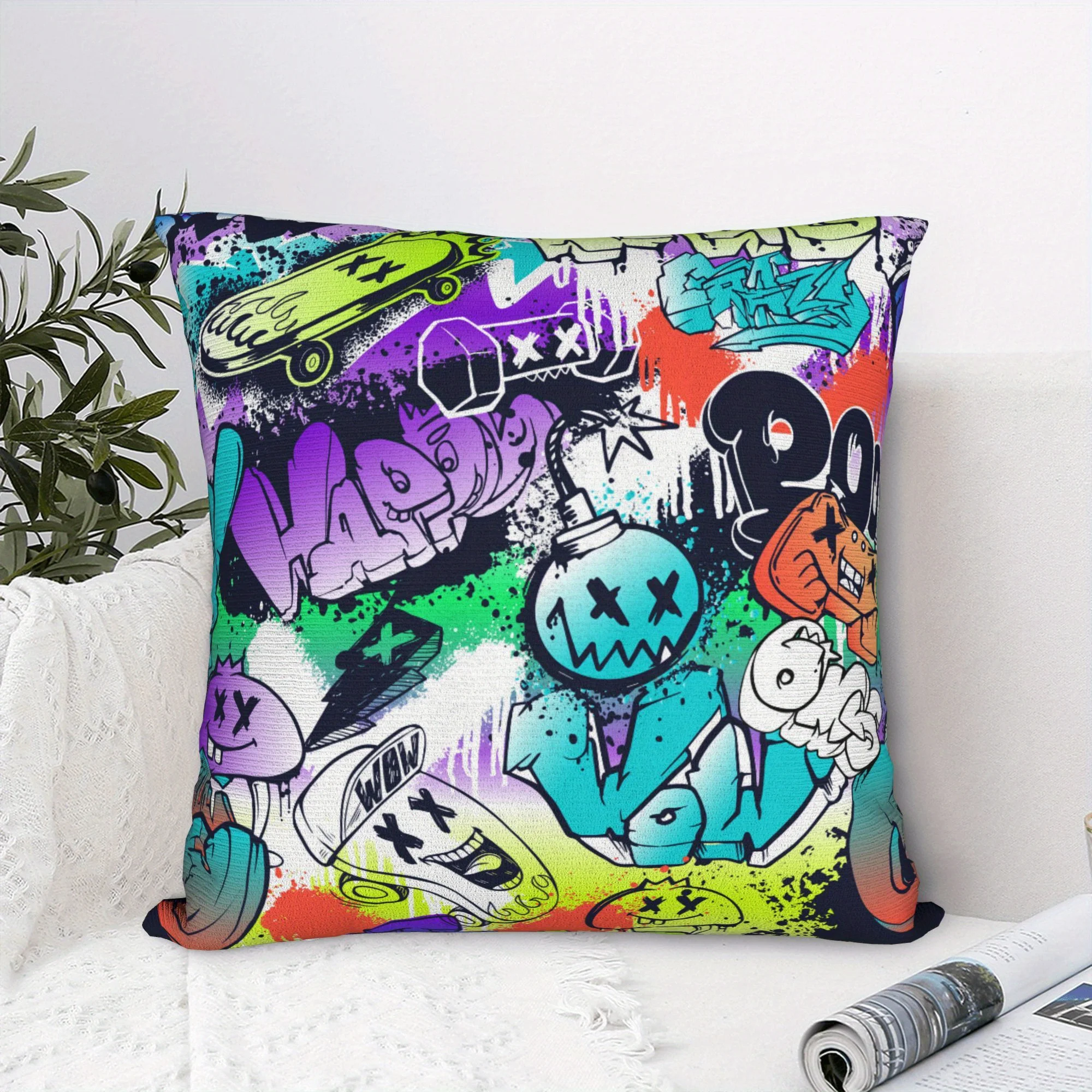 Graffiti Art Pillow Cover, Colorful Street Style Design Cushion Case for Living Room Bedroom Home Decor Gift Cushion cover