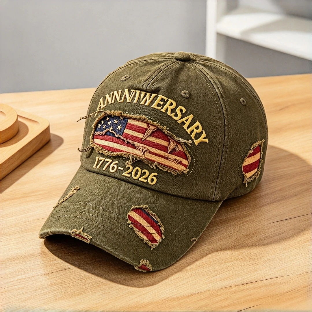 Vintage Distressed US Flag Baseball Cap 250th Anniversary 1776-2026 Embroidered Patriotic Hat Adjustable Curved Brim Dad Cap For