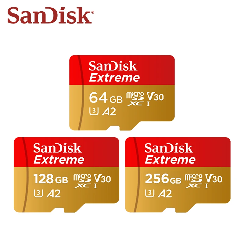 SanDisk 32GB 64GB 128GB 256GB 512GB 1T Extreme microSDXC UHS-I Memory Card A1 Class 10 U3 V30 100MB/s Read 60MB/s Write