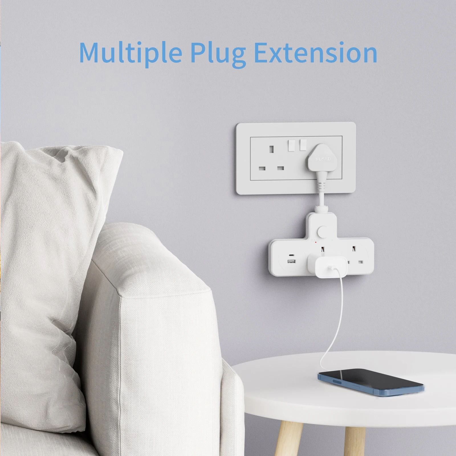UK Power Plug Wall Outlet 13A 3120W Flexible Power Strip Outlets Extender USB Power Outlet Travel Power Adapter Home Office