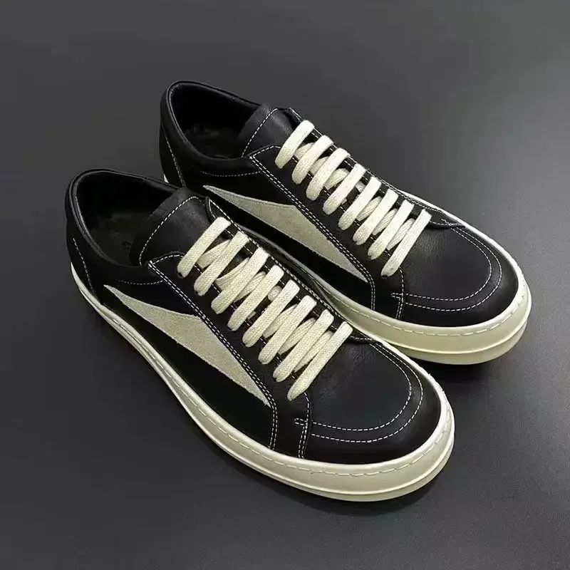 

New Men Genuine Leather Casual Shoes Fashion Thick-soled Flat Skate Shoes