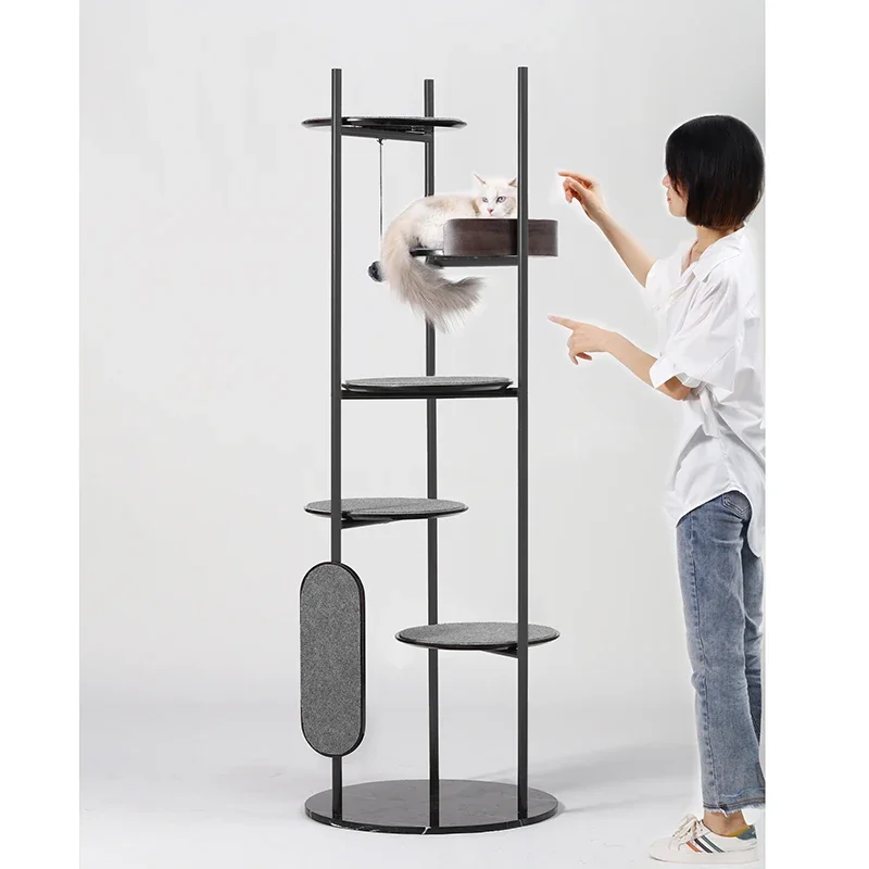 Three-Set Tower Indoor Cat Tree Solid Wood Metal High-Altitude Cat Nest Cat Scratch Board Column