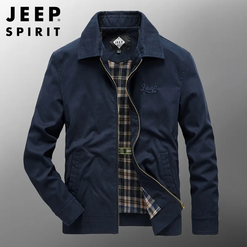 JEEP SPIRIT chaqueta de primavera y otoño para hombre, ropa holgada, ajustada, informal, con cuello levantado, bordada, de alta calidad