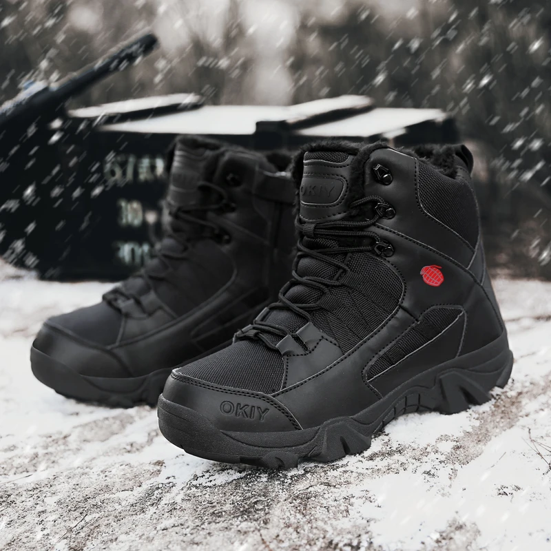 Botas militares de combate antideslizantes para hombre, botines tácticos de piel cálida de talla grande, zapatos de nieve del ejército para motocicleta, Invierno