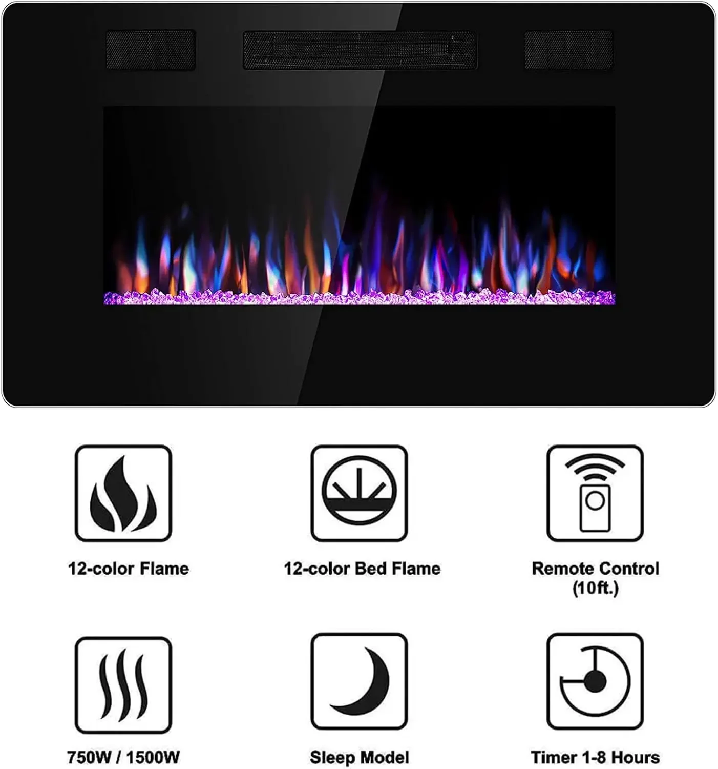 Star 30 Inch Electric Fireplace in-Wall Recessed and Wall Mounted, Fireplace Heater and Linear Fireplace with Multicol