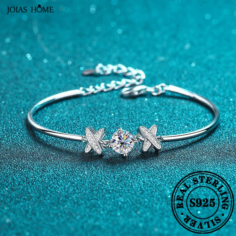 

JOIAS HOME Silver925 1CT Moissanite Gem Bracelet with an Open Style, Fashionable and Minimalist Style, Gift for Wife's Festivals