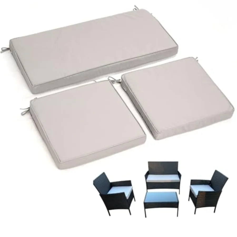 3-Pack Outdoor Patio Furniture Replacement Cushions Set High-Elastic Sponge Cushions Fit 4-Piece Wicker Rattan Sofa Loveseat an