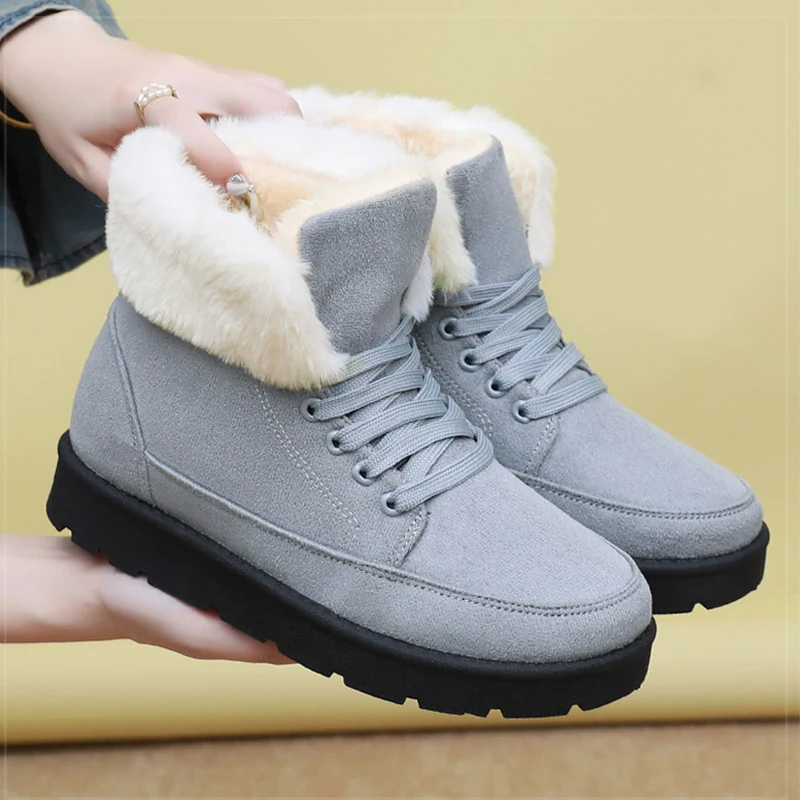 Boots Fur Winter Boots Women 2025 New Winter Shoes Woman Snow Boots Ankle Women's Combat Footwear Low Heels Short Botas Mujer_voghion.com