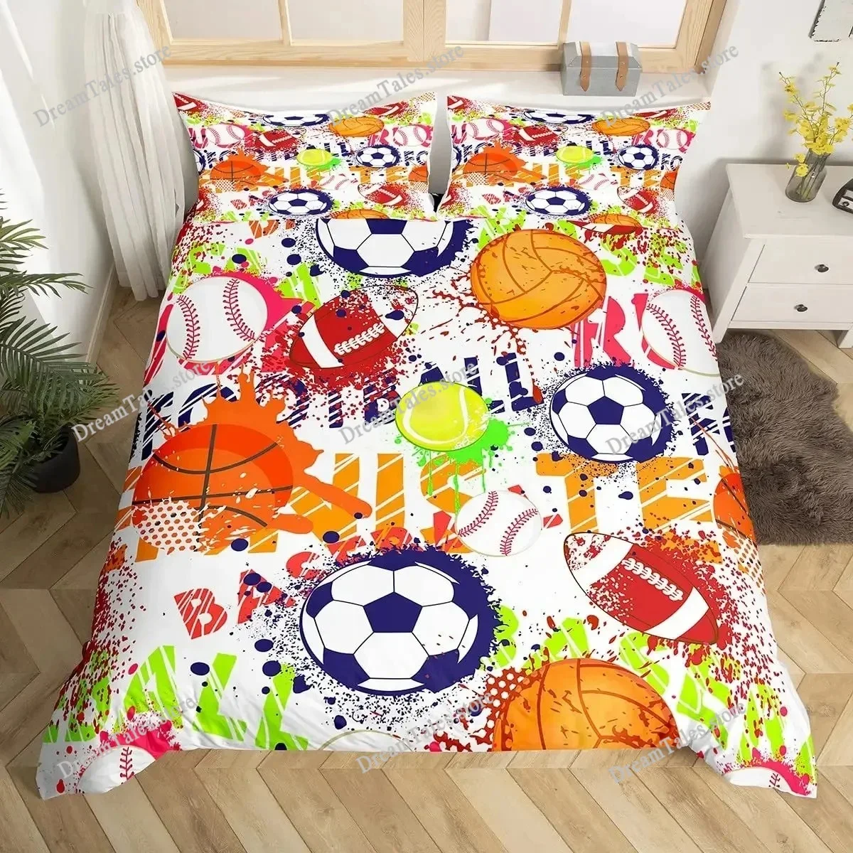 

Cartoon Basketball Duvet Cover Bedding Set 100% Polyester 3D Digital Printing Kids Boys Bedding King Size Printing Kids Gift029