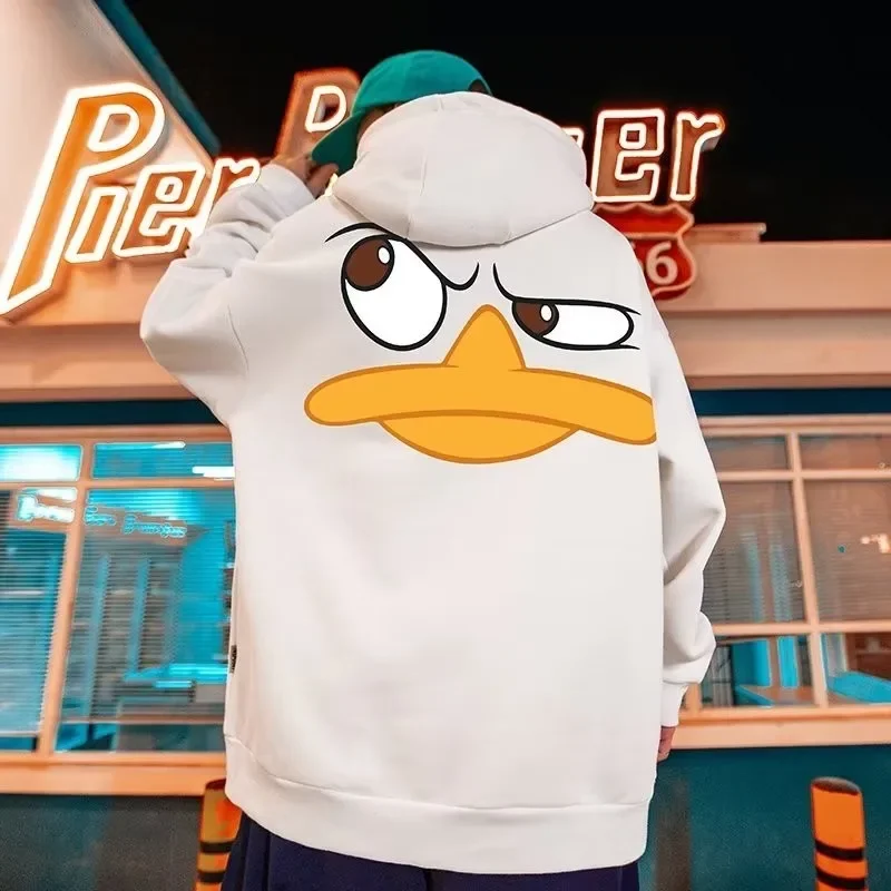 

Pop Hoodie Men's Large Sweater Hoodie Stylish Loose American Cartoon Duckling Yellow Printed Long Sleeve Double Shirt