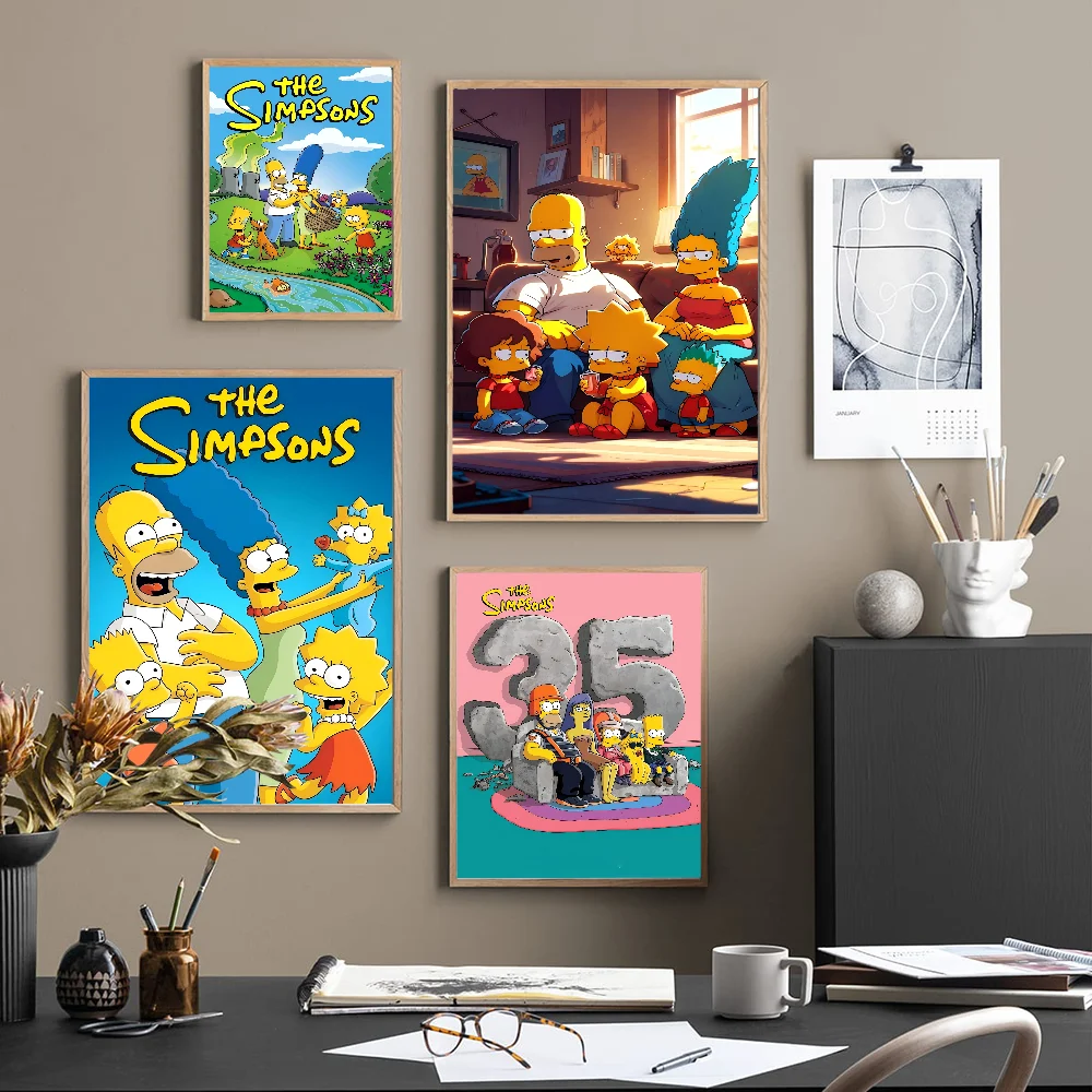 Cartoon T-The S-Simpsons Classic Vintage Posters Decoracion Painting Wall Art White Kraft Paper Kawaii Room Decor