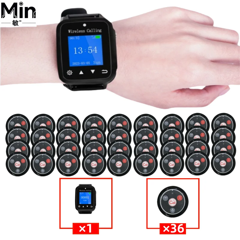 Fashion Wireless Wrist Watch Pager Waiter Calling System Vibration & Multi Ringtone Alert Digital Display Restaurant