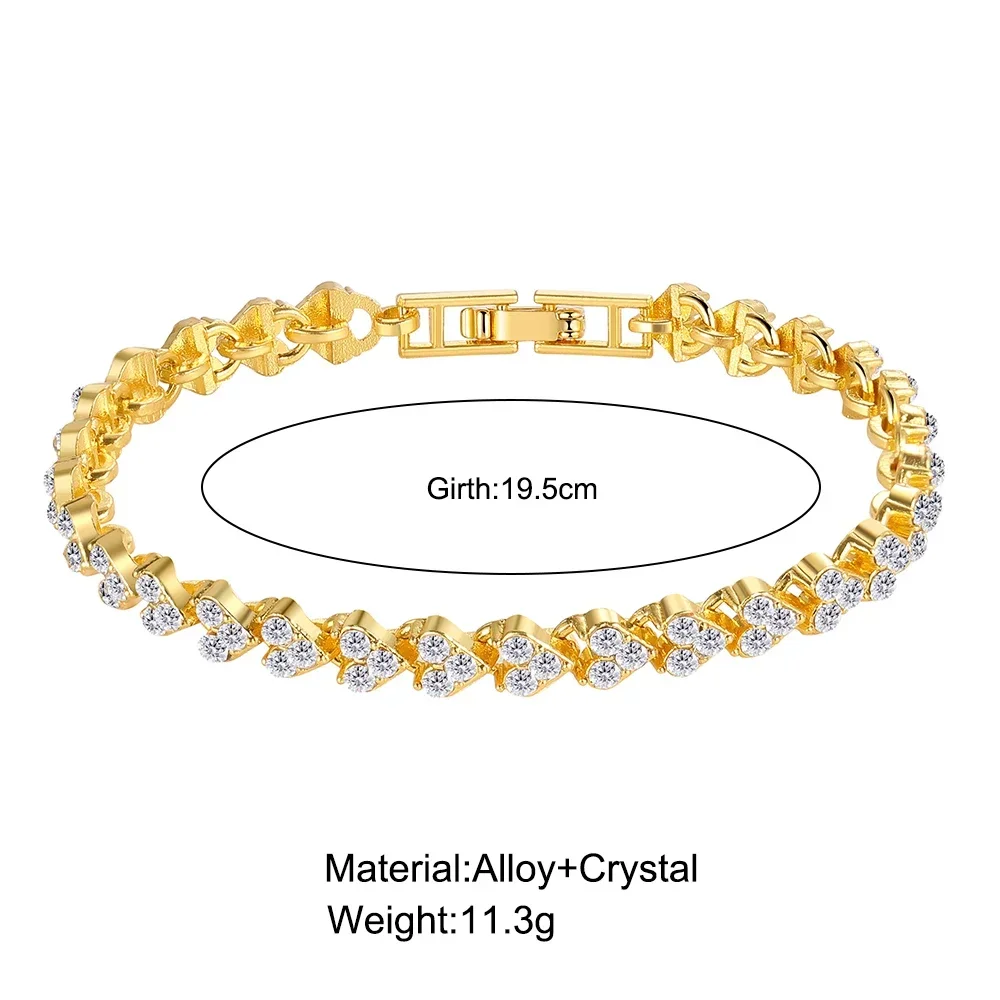 Charm Delicated Crystal Heart Tennis Bracelet for Women Rhinestone Paved Handmade Bracelet Wedding Anniversary Gift Jewelry