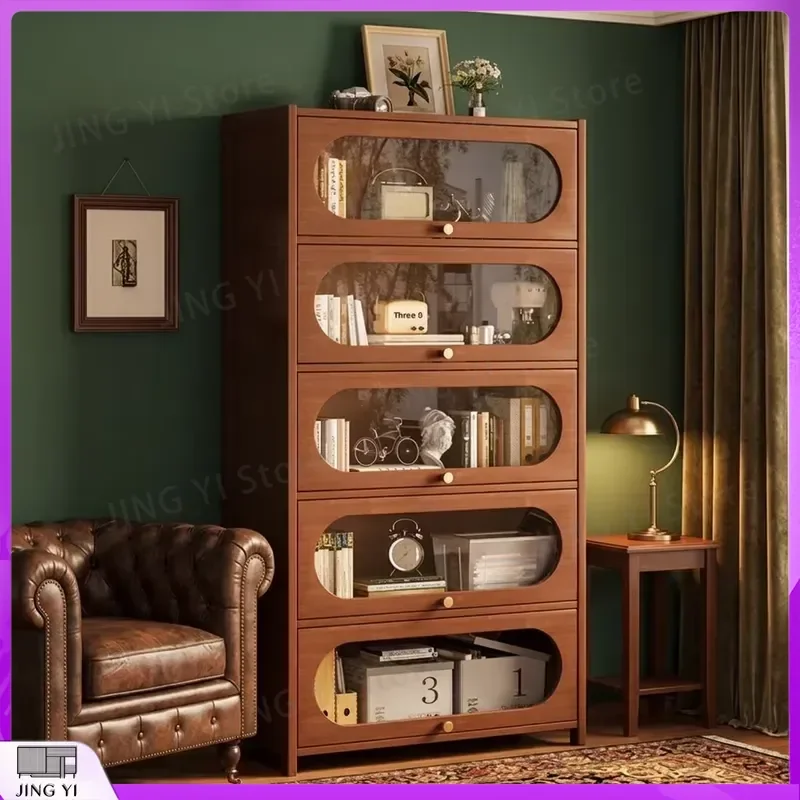 Bookcase with Ladder Solid Wood Library Bookshelf Disassemblable Display Shelf for Home Office Study Room Storage Furniture